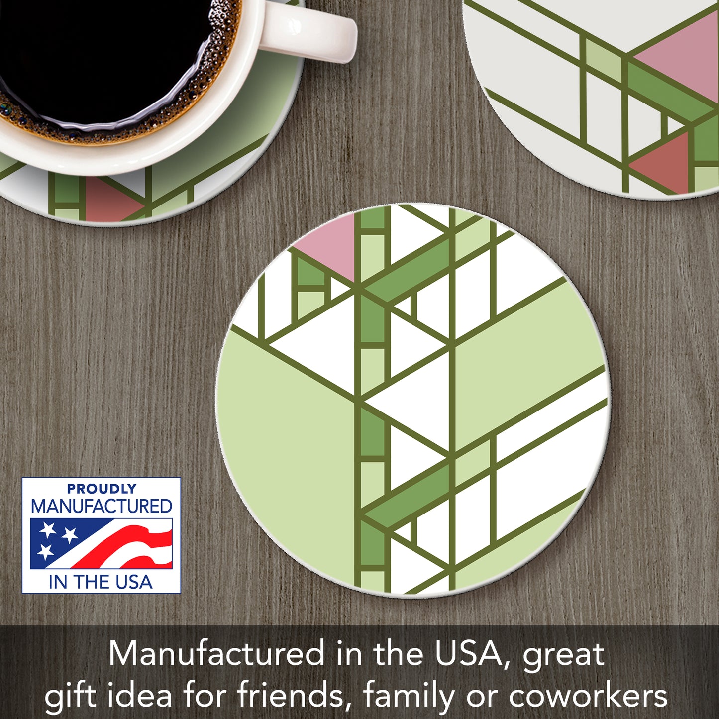 Hollyhock Details Assorted Designs from Frank Lloyd Wright Foundation on 4 Pack Round Absorbent Stone Coasters 4" Diameter
