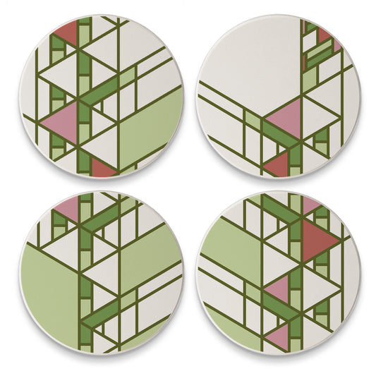 Frank Lloyd Wright 4 Pack Assorted Hollyhock Designs Round Absorbent Stone Coasters Manufactured in the USA (Copy)