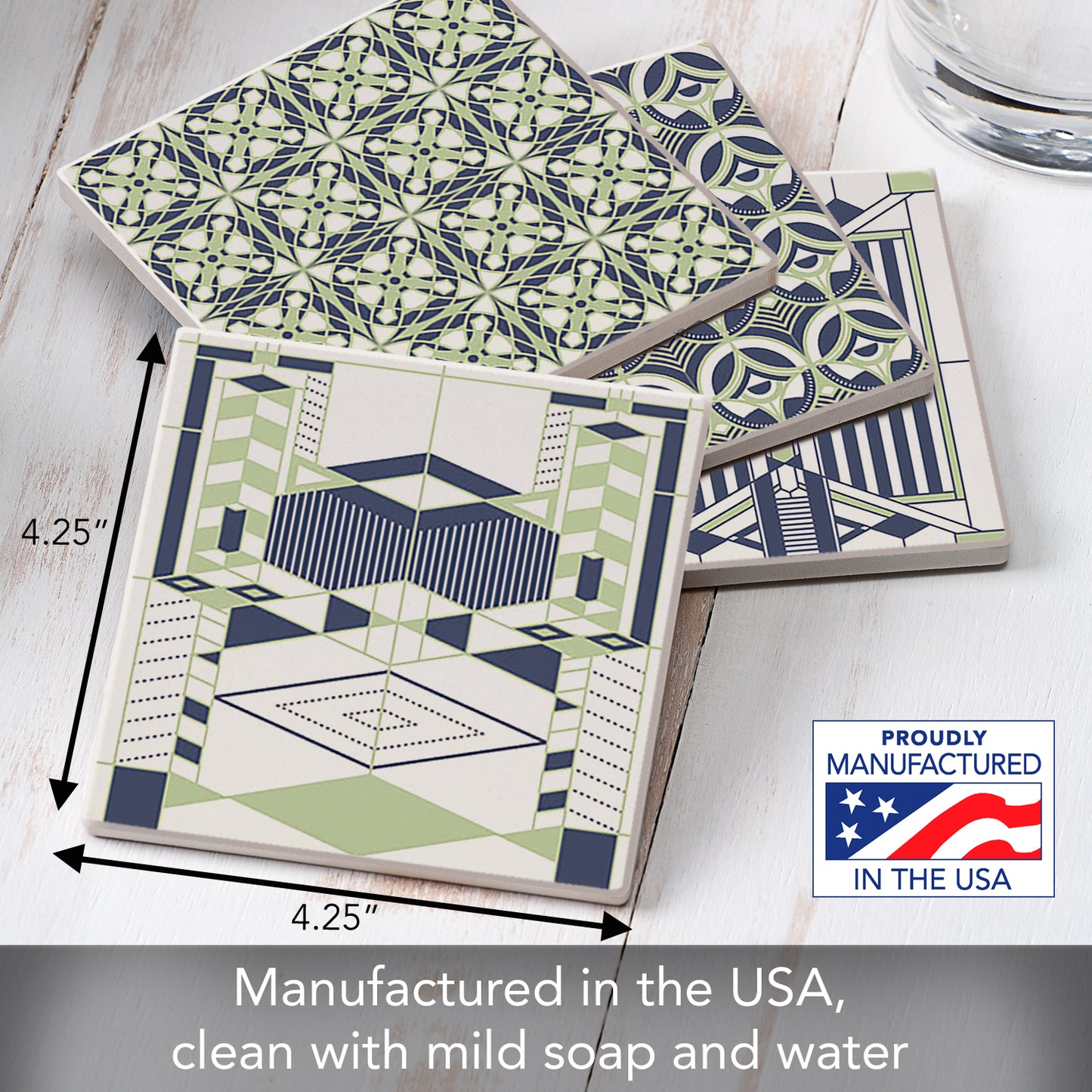 Line Rhythms from Frank Lloyd Wright Foundation on 4-Pack Assorted Stone Coasters 4" Square