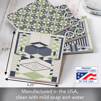 Line Rhythms from Frank Lloyd Wright Foundation on 4-Pack Assorted Stone Coasters 4" Square