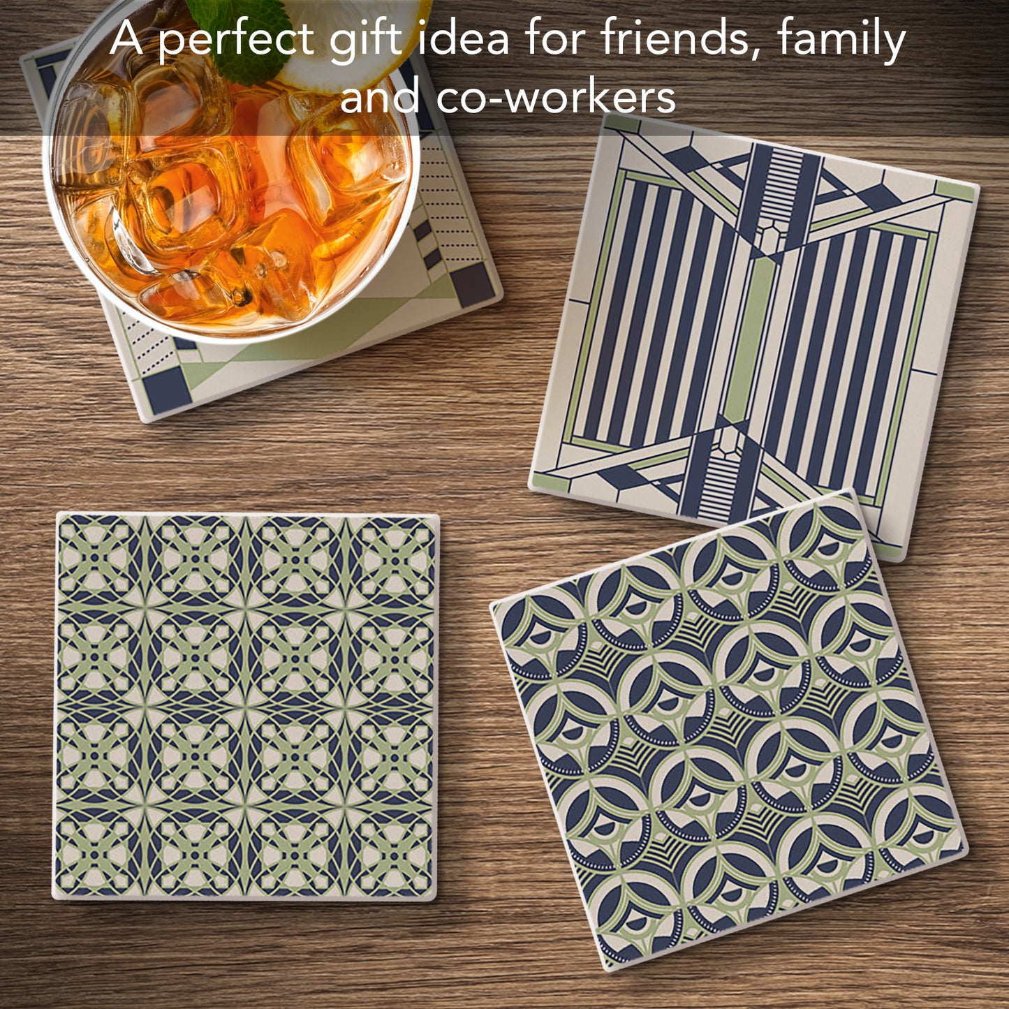 Line Rhythms from Frank Lloyd Wright Foundation on 4-Pack Assorted Stone Coasters 4" Square