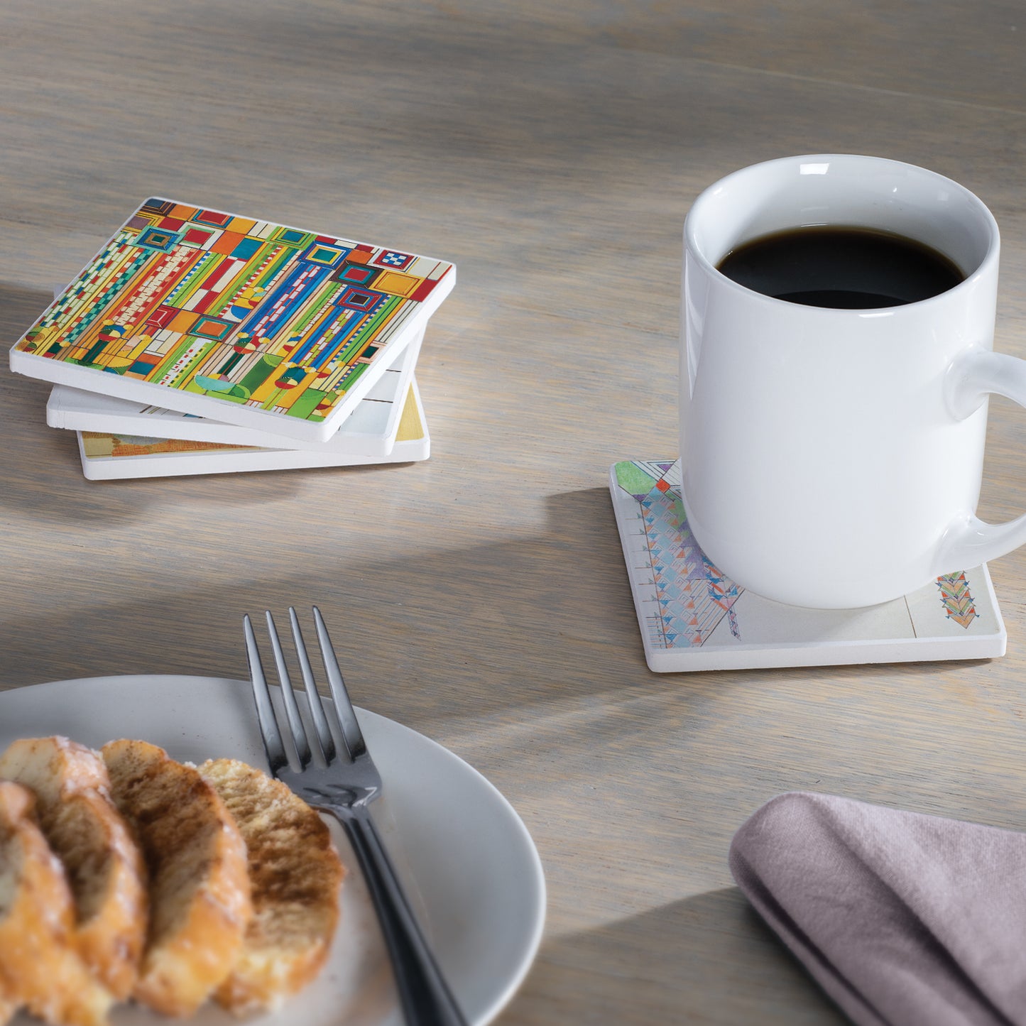 Liberty Covers I Assorted Designs by Frank Lloyd Wright 4-Pack Stone Coasters with Protective Cork Backing Manufactured in The USA Absorbent Easily Wipes Clean