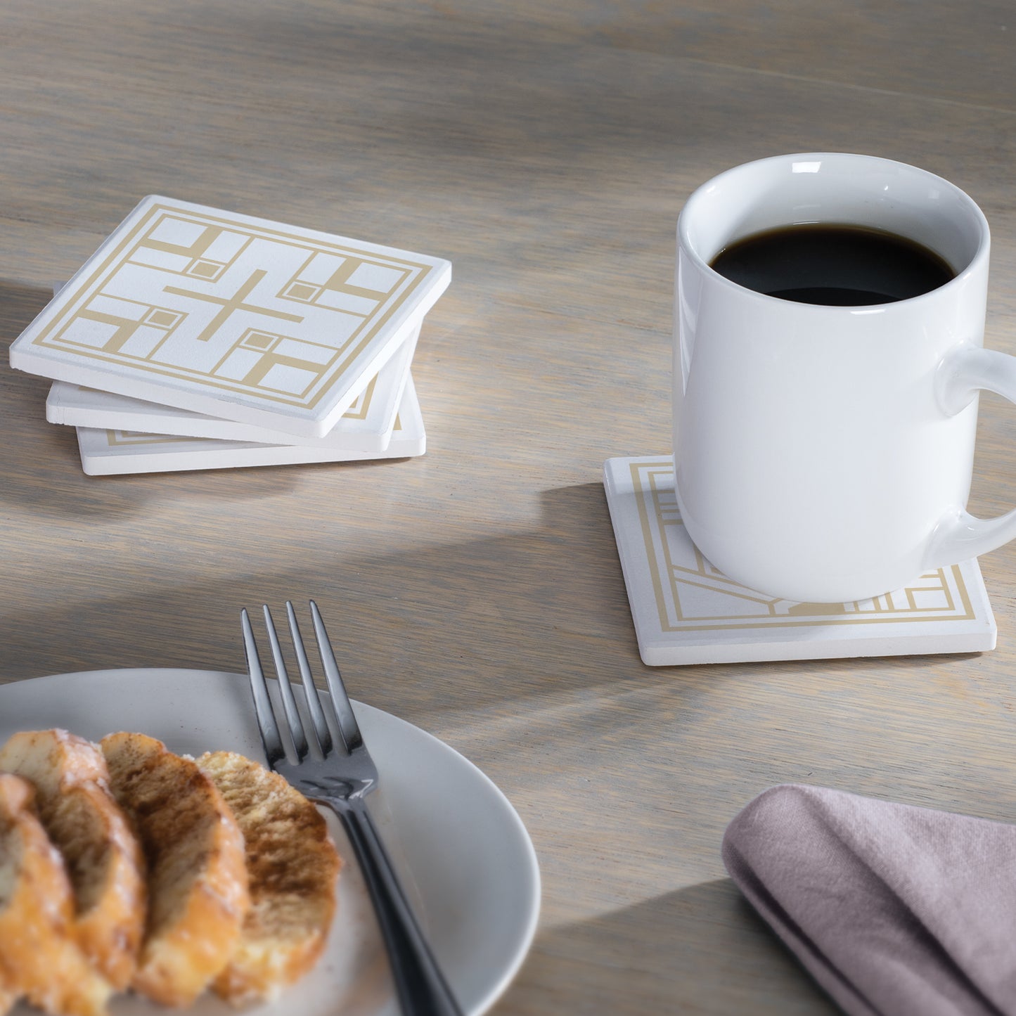 Textile Blocks Designs from F.L.W. Foundation on 4-Pack Assorted Stone Coasters with Protective Cork Backing Manufactured in The USA Absorbent Easily Wipes Clean