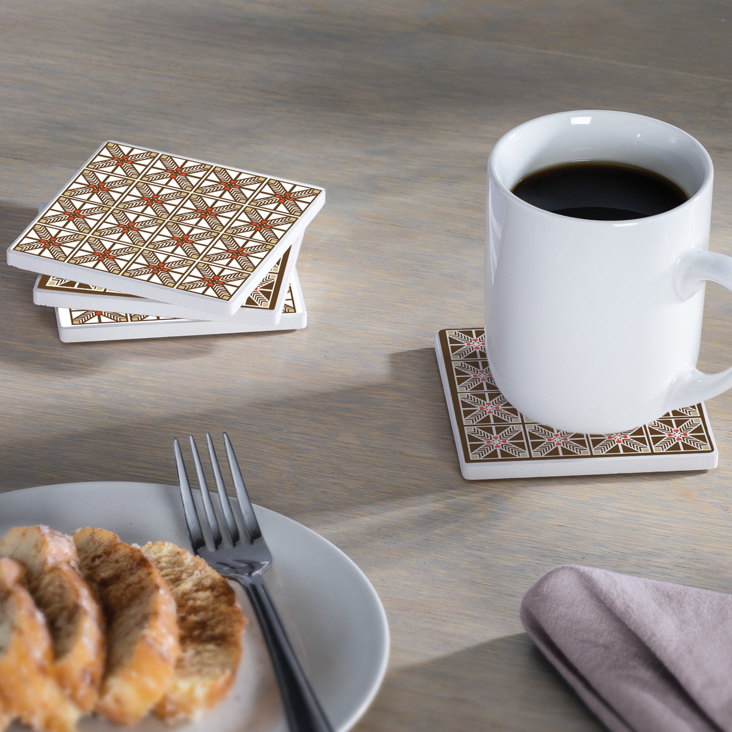 Robie Assorted Designs by Frank Lloyd Wright 4-Pack Stone Coasters with Protective Cork Backing Manufactured in The USA Absorbent Easily Wipes Clean