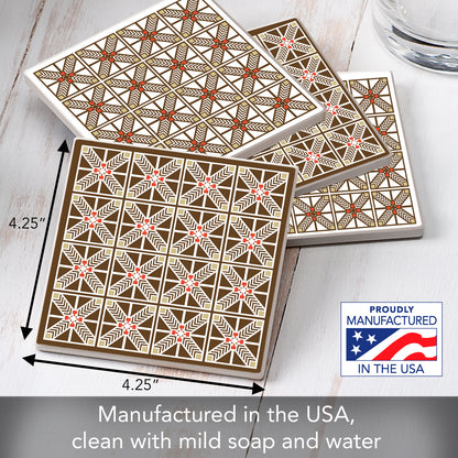 Robie Assorted Designs by Frank Lloyd Wright 4-Pack Stone Coasters with Protective Cork Backing Manufactured in The USA Absorbent Easily Wipes Clean