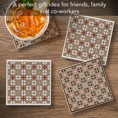 Robie Assorted Designs by Frank Lloyd Wright 4-Pack Stone Coasters with Protective Cork Backing Manufactured in The USA Absorbent Easily Wipes Clean