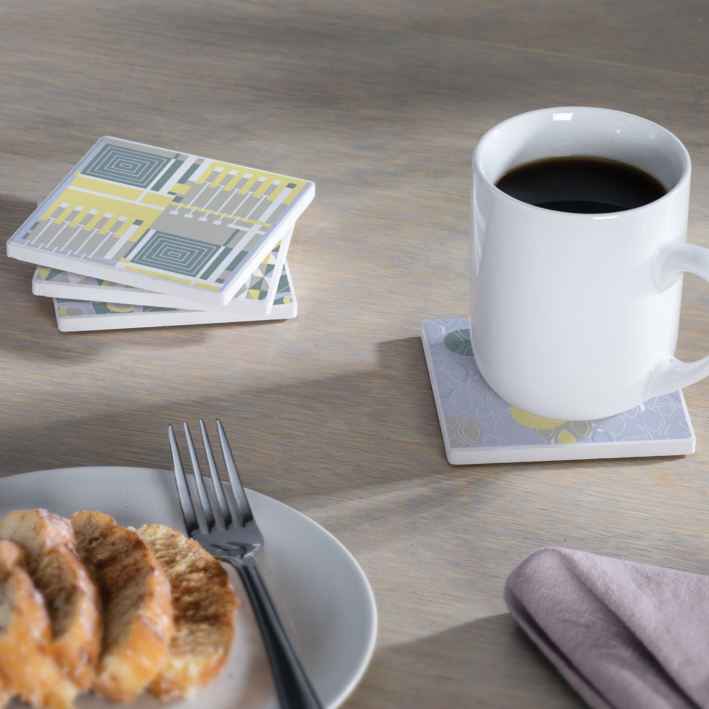 Taliesin Line Designs from F.L.W. Foundation 4-Pack Assorted Stone Coasters with Protective Cork Backing Manufactured in The USA Absorbent Easily Wipes Clean