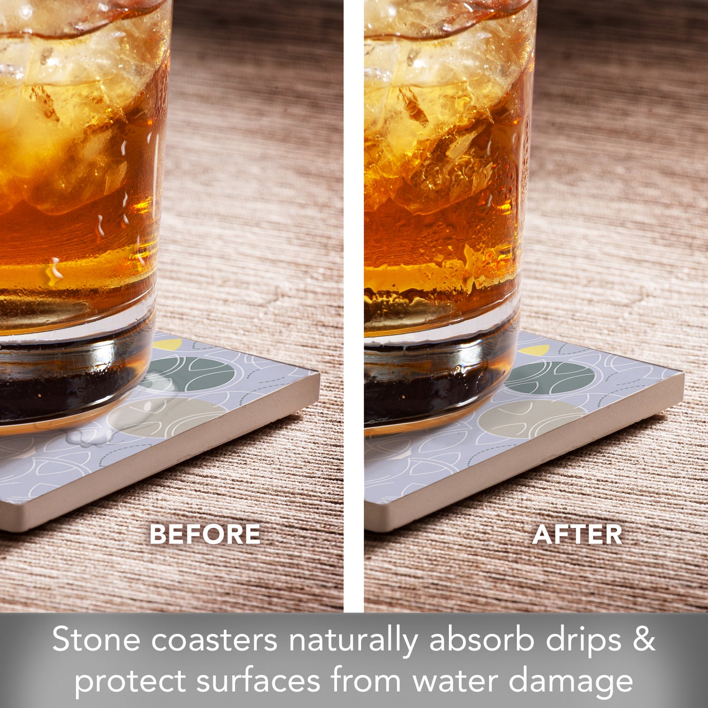 Taliesin Line Designs from F.L.W. Foundation 4-Pack Assorted Stone Coasters with Protective Cork Backing Manufactured in The USA Absorbent Easily Wipes Clean
