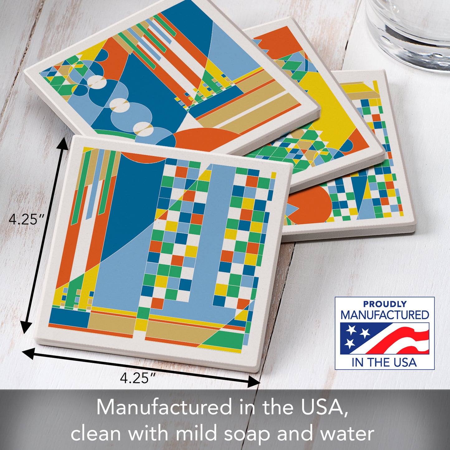 Imperial Mural from F.L.W. Foundation 4-Pack Assorted Stone Coasters with Protective Cork Backing Manufactured in The USA Absorbent Easily Wipes Clean