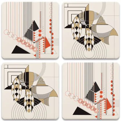 Frank Lloyd Wright's Eugene Masselink Geometric Adornment 4 Pack Assorted Stone Coasters Manufactured in the USA