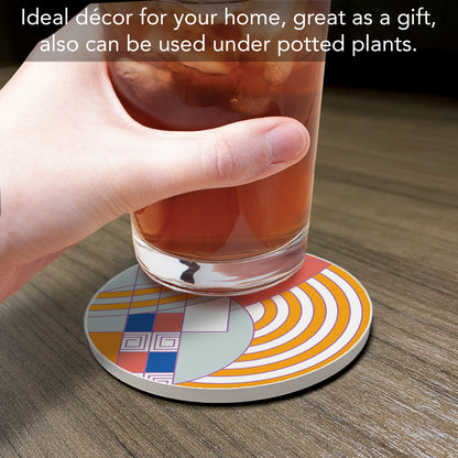 Hoffman Rug Assorted Designs by Frank Lloyd Wright 4 Pack Round Absorbent Stone Coasters with Protective Cork Backing Manufactured in The USA