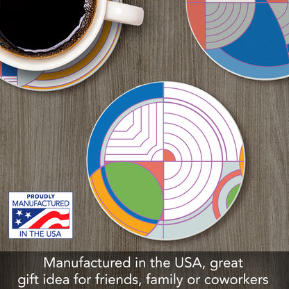 Hoffman Rug Assorted Designs by Frank Lloyd Wright 4 Pack Round Absorbent Stone Coasters with Protective Cork Backing Manufactured in The USA