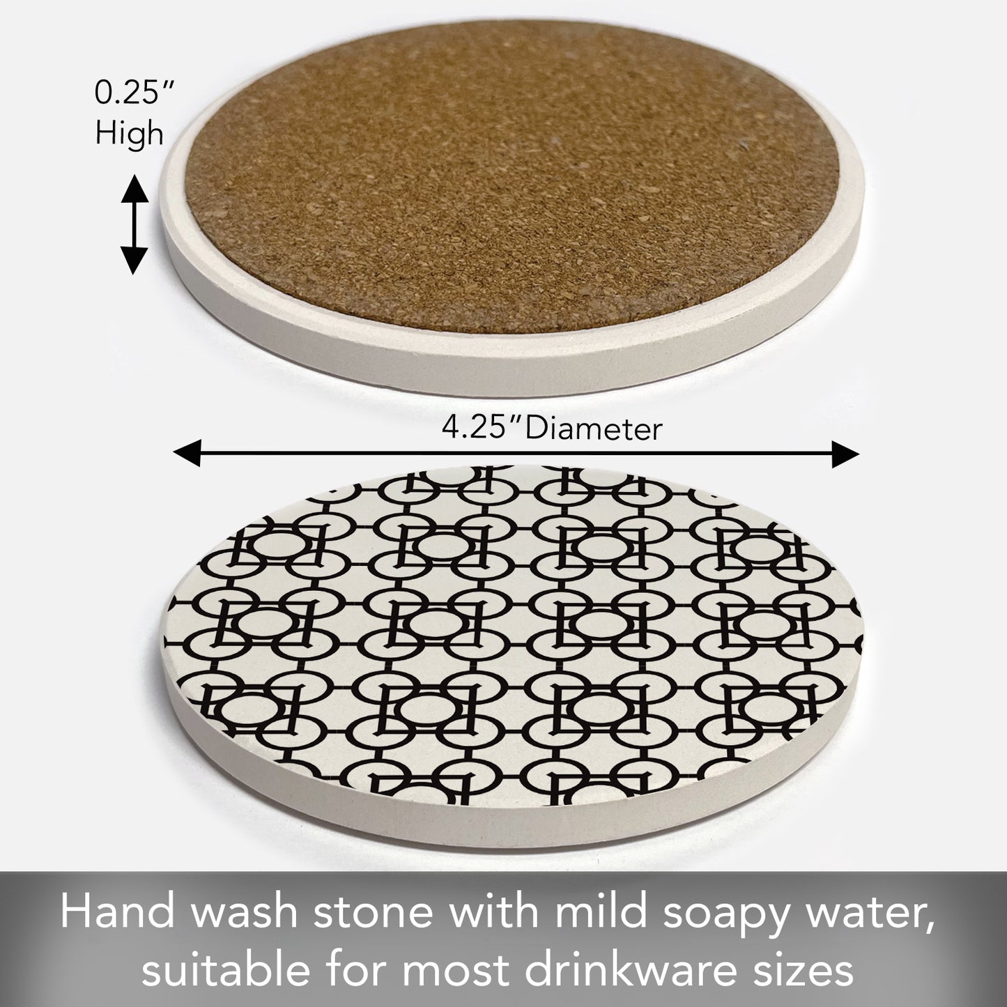 Black & White Assorted Patterns by Frank Lloyd Wright 4 Pack Round Absorbent Stone Coasters with Protective Cork Backing Manufactured in The USA