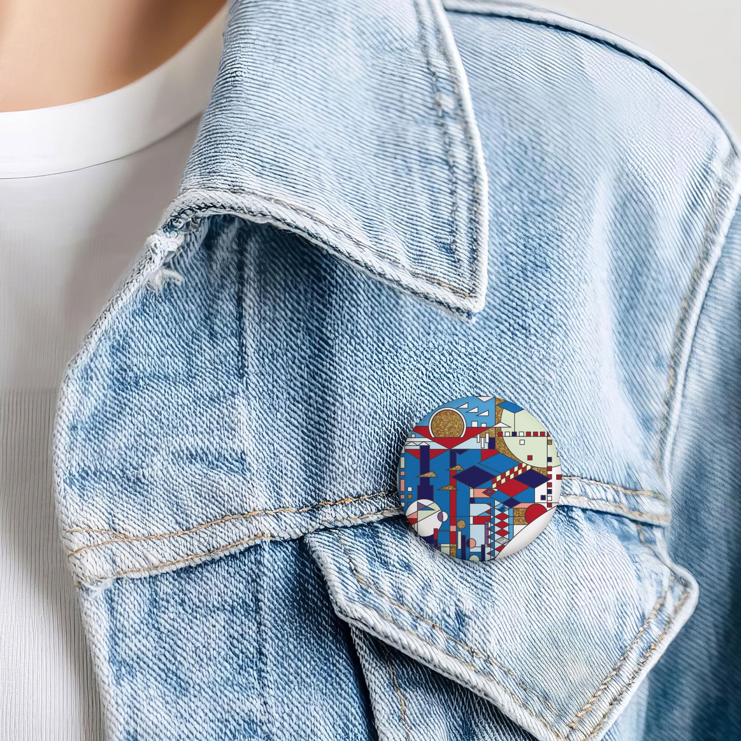 City By The Sea Decorative 5 Piece Button Collection by FLW 1.5” Diameter Manufactured in the USA Lapel Pin Brooch Badge Hat Pin