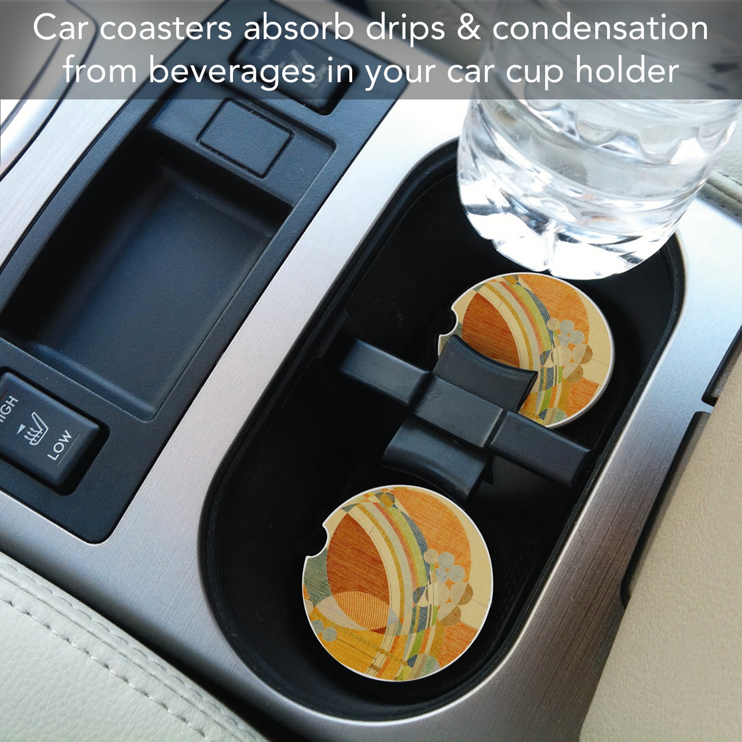 March Balloons Design from Frank Lloyd Wright Foundation on 2-Pack Absorbent Stone Car Coasters 2.6” Diameter Manufactured in The USA