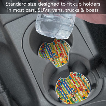 Saguaro Forms Design from Frank Lloyd Wright Foundation on 2-Pack Absorbent Stone Car Coasters 2.6” Diameter Manufactured in The USA