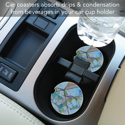 Bougainvillea Mural IV Design from Frank Lloyd Wright Foundation on 2-Pack Absorbent Stone Car Coasters 2.6” Diameter Manufactured in The USA
