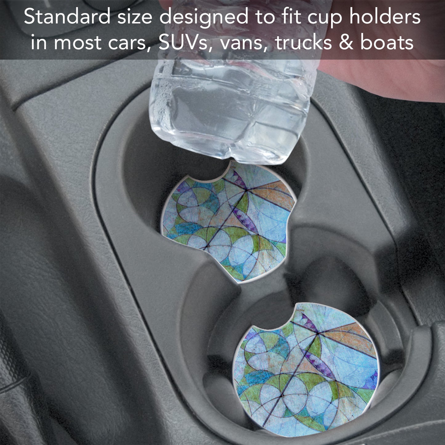 Bougainvillea Mural IV Design from Frank Lloyd Wright Foundation on 2-Pack Absorbent Stone Car Coasters 2.6” Diameter Manufactured in The USA