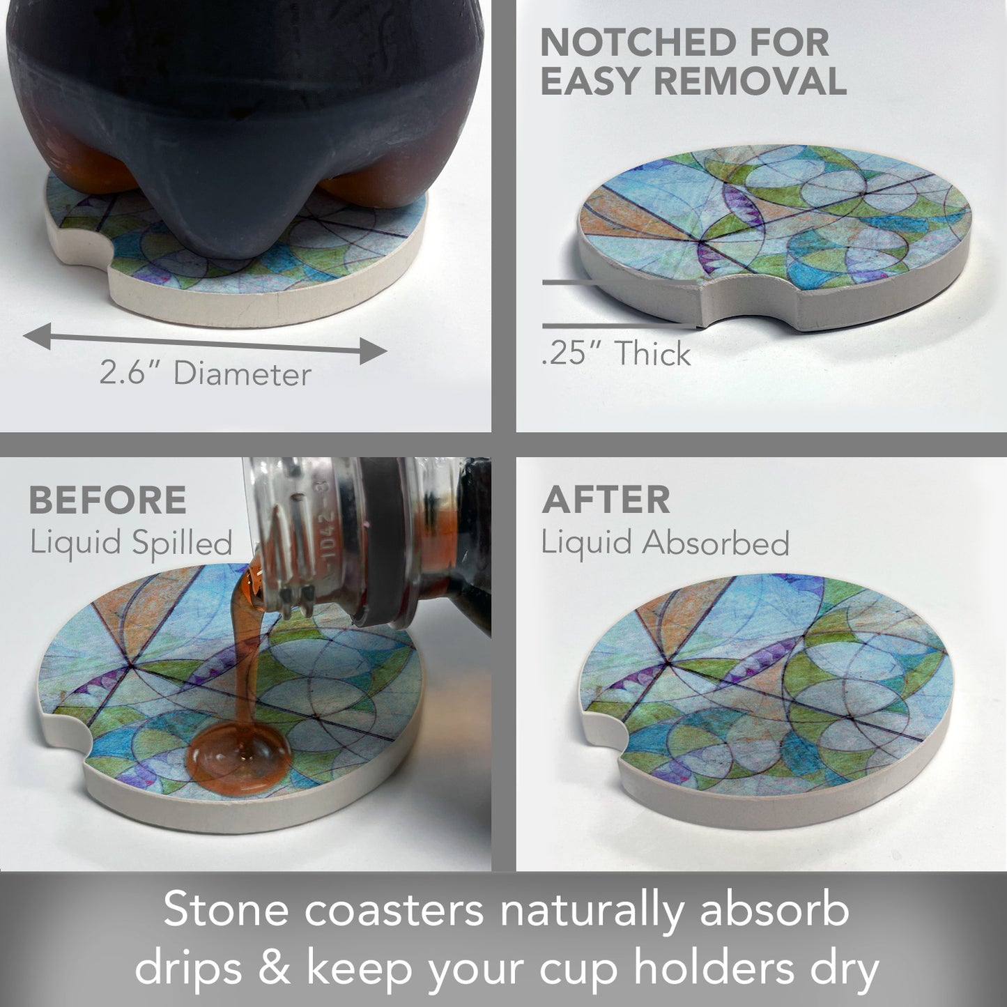 Bougainvillea Mural IV Design from Frank Lloyd Wright Foundation on 2-Pack Absorbent Stone Car Coasters 2.6” Diameter Manufactured in The USA