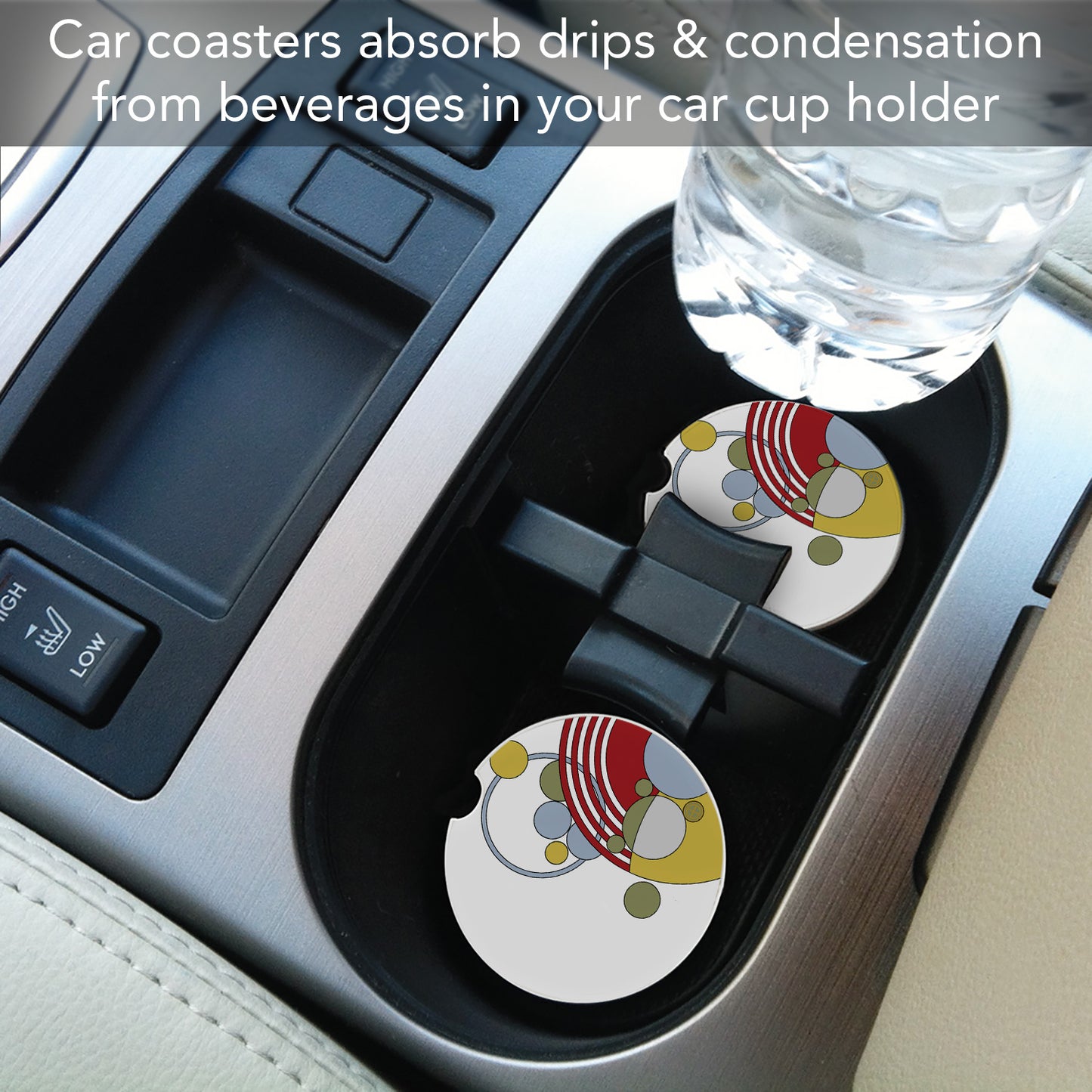 Cabaret Dinnerware Pattern I from Frank Lloyd Wright Foundation on 2-Pack Absorbent Stone Car Coasters 2.6” Diameter Manufactured in The USA