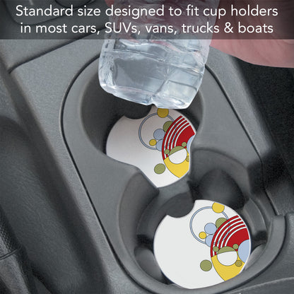 Cabaret Dinnerware Pattern I from Frank Lloyd Wright Foundation on 2-Pack Absorbent Stone Car Coasters 2.6” Diameter Manufactured in The USA