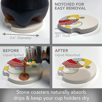 Cabaret Dinnerware Pattern I from Frank Lloyd Wright Foundation on 2-Pack Absorbent Stone Car Coasters 2.6” Diameter Manufactured in The USA