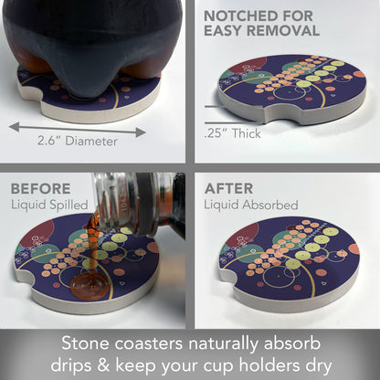 Midway Mural Design I by Frank Lloyd Wright 2-Pack Absorbent Stone Car Coasters 2.6” Diameter Manufactured in The USA