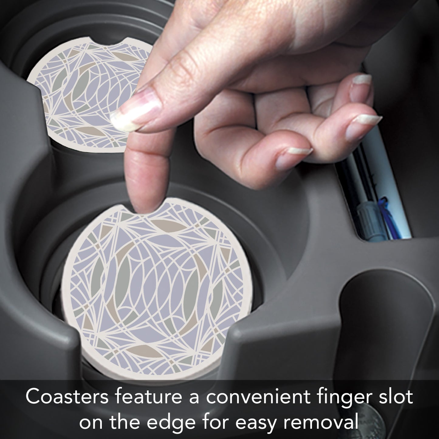 Blossom Design from Frank Lloyd Wright Foundation on 2-Pack Absorbent Stone Car Coasters 2.6” Diameter Manufactured in The USA