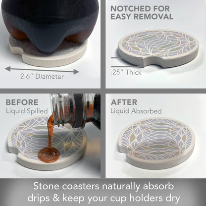 Blossom Design from Frank Lloyd Wright Foundation on 2-Pack Absorbent Stone Car Coasters 2.6” Diameter Manufactured in The USA