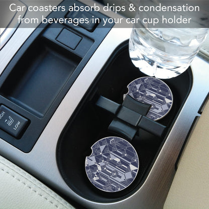 April Showers Design from Frank Lloyd Wright Foundation on 2-Pack Absorbent Stone Car Coasters 2.6” Diameter Manufactured in The USA