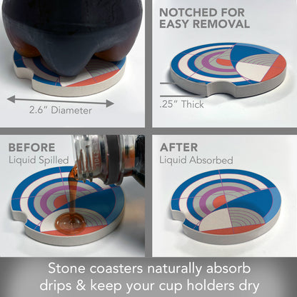 Hoffman Rug Design II by Frank Lloyd Wright 2-Pack Absorbent Stone Car Coasters 2.6” Diameter Manufactured in The USA