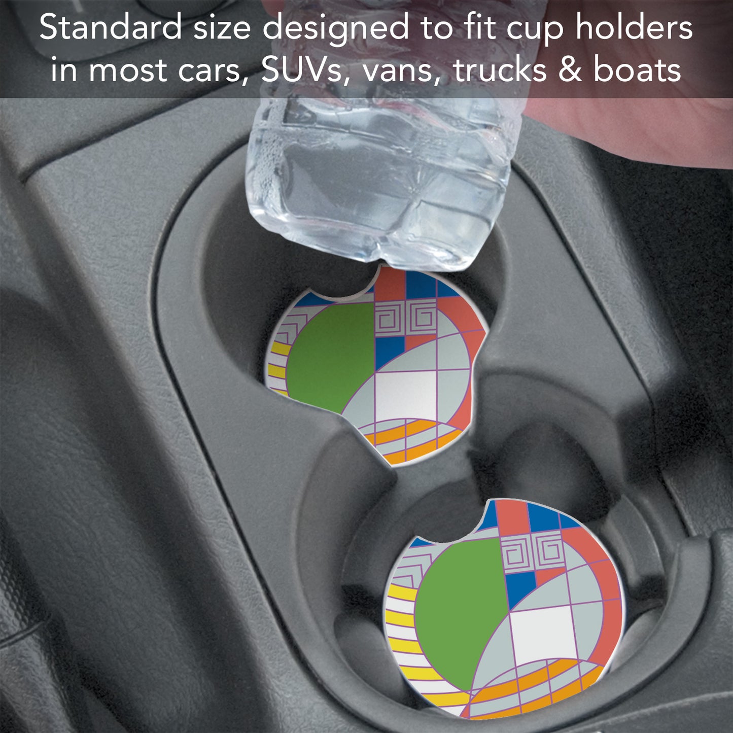 Hoffman Rug Design IV from Frank Lloyd Wright Foundation on 2-Pack Absorbent Stone Car Coasters 2.6” Diameter Manufactured in The USA