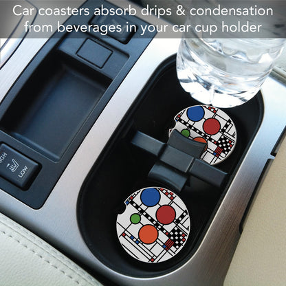 Coonley Playhouse Window Design from Frank Lloyd Wright Foundation on 2-Pack Absorbent Stone Car Coasters 2.6” Diameter Manufactured in The USA