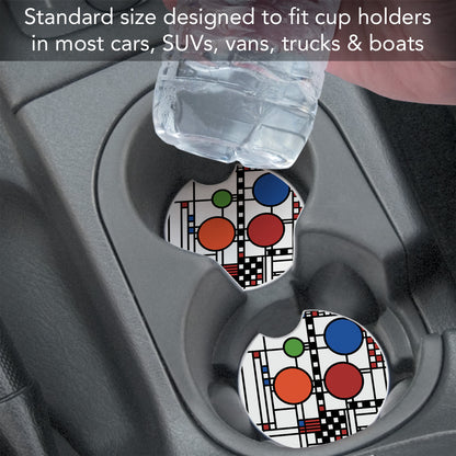 Coonley Playhouse Window Design from Frank Lloyd Wright Foundation on 2-Pack Absorbent Stone Car Coasters 2.6” Diameter Manufactured in The USA