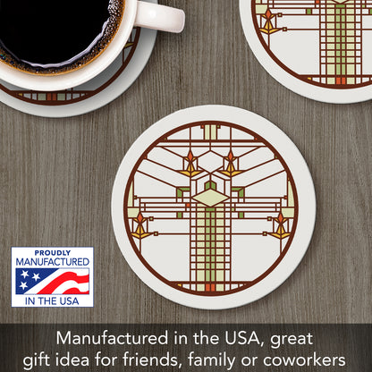 Harley Bradley House Designs from Frank Lloyd Wright Foundation on 4 Pack Round Absorbent Stone Coasters