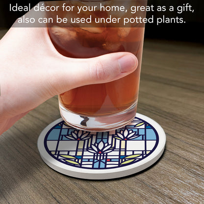 Waterlilies Design by Frank Lloyd Wright 4 Pack Round Absorbent Stone Coasters 4" Diameter