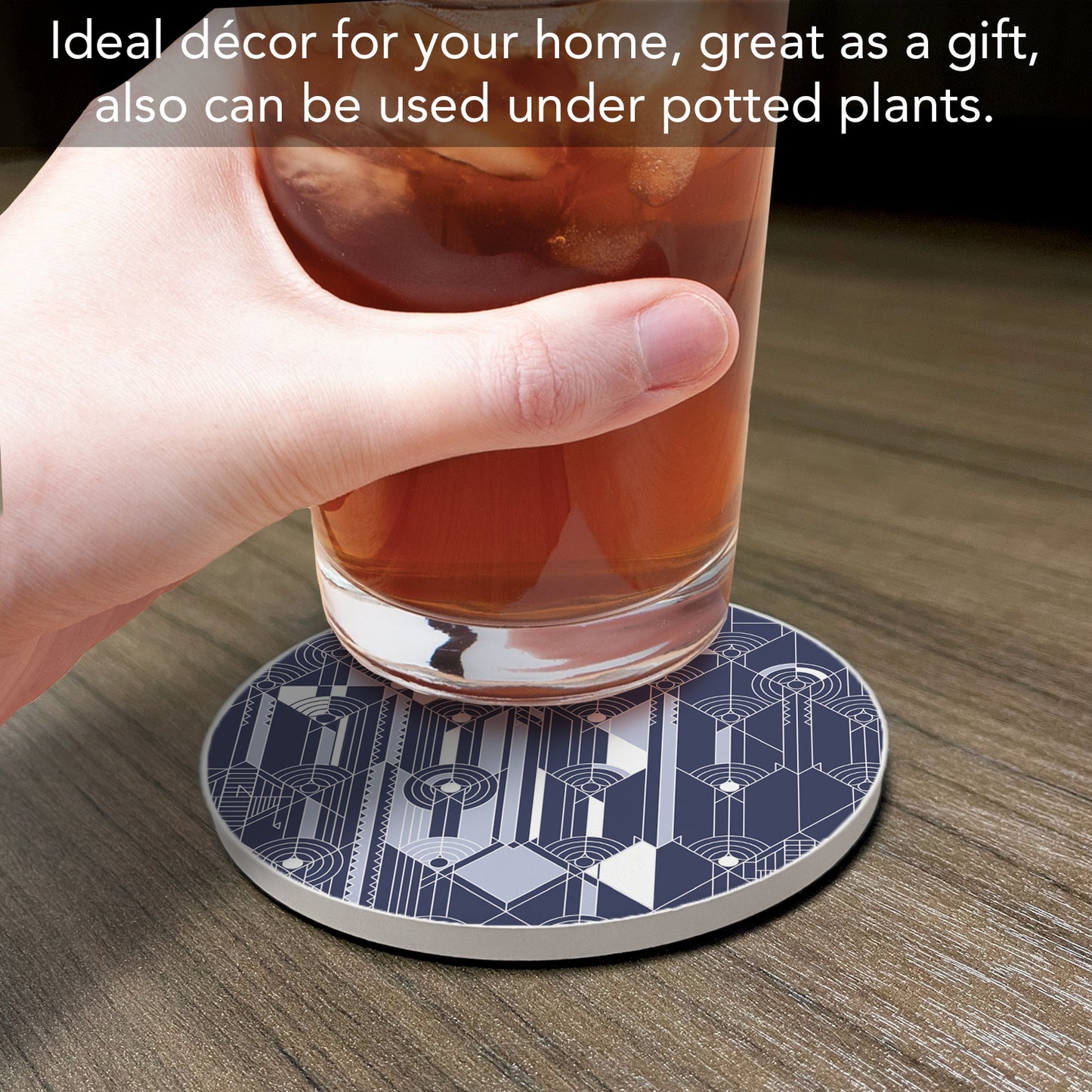April Showers Design from Frank Lloyd Wright Foundation on 4 Pack Round Absorbent Stone Coasters 4" Diameter