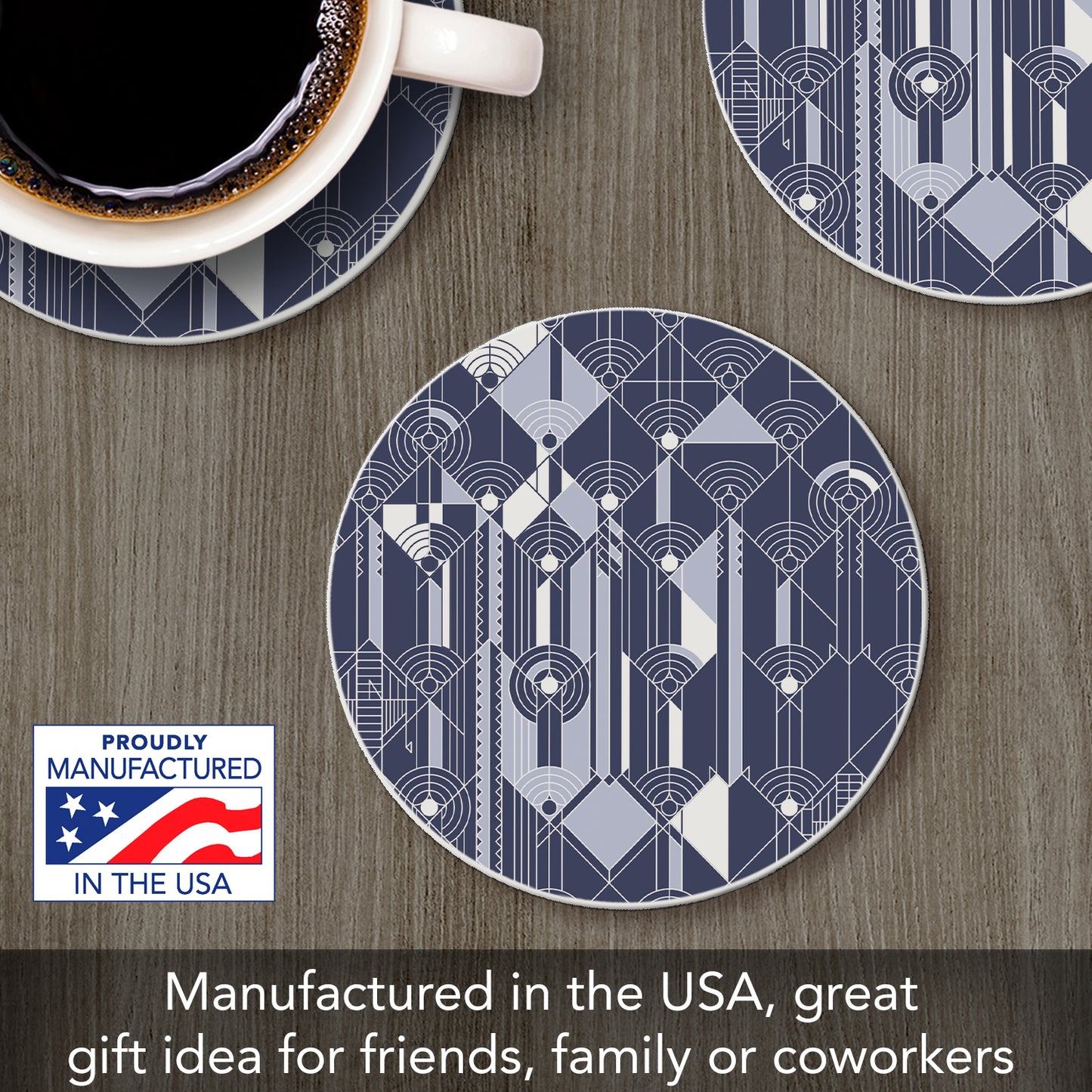 April Showers Design from Frank Lloyd Wright Foundation on 4 Pack Round Absorbent Stone Coasters 4" Diameter