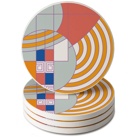 Hoffman Rug Design I by Frank Lloyd Wright 4 Pack Round Absorbent Stone Coasters with Protective Cork Backing Manufactured in The USA