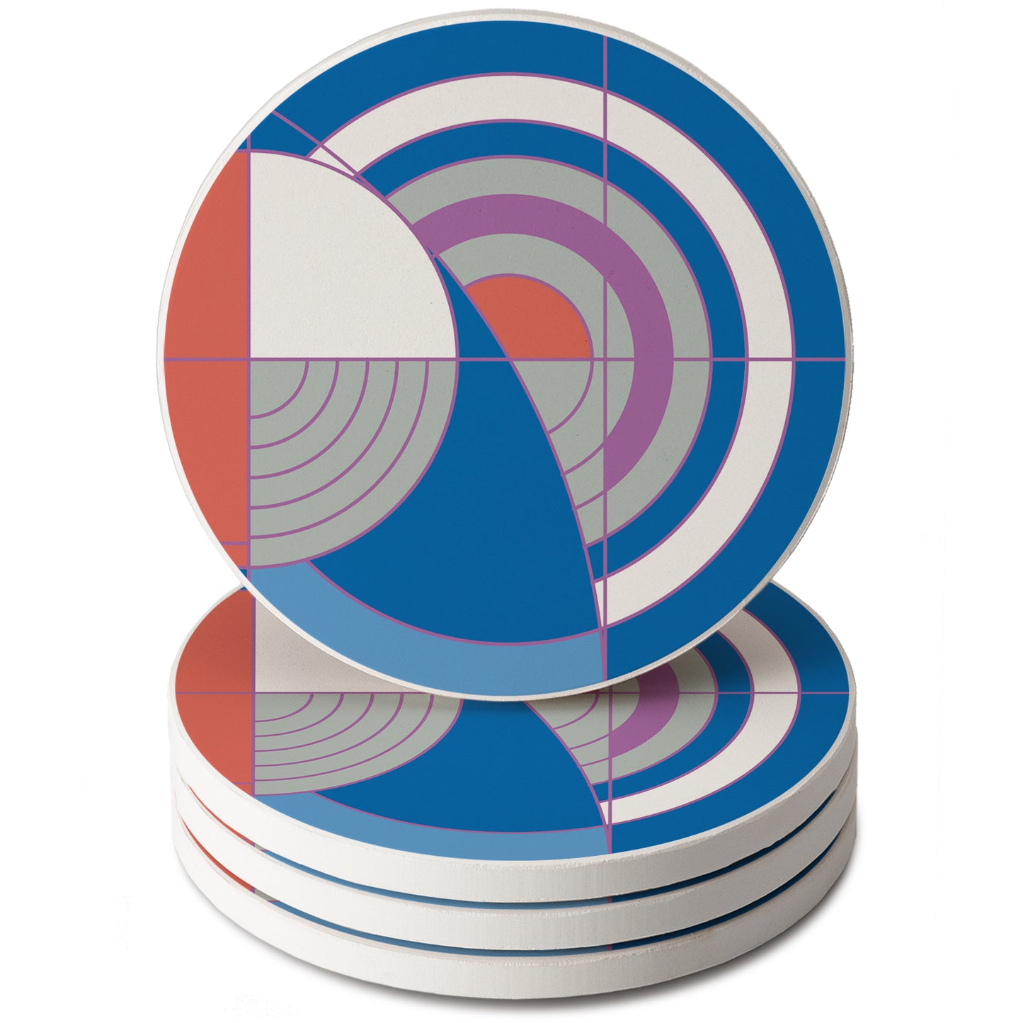 Hoffman Rug Design II by Frank Lloyd Wright 4 Pack Round Absorbent Stone Coasters with Protective Cork Backing Manufactured in The USA