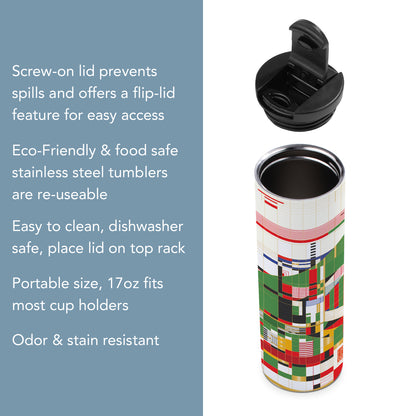 Highland Home Hillside Curtain Design by Frank Lloyd Wright on 17 Ounce Double Wall Insulated Stainless Steel Tumbler Manufactured in the USA