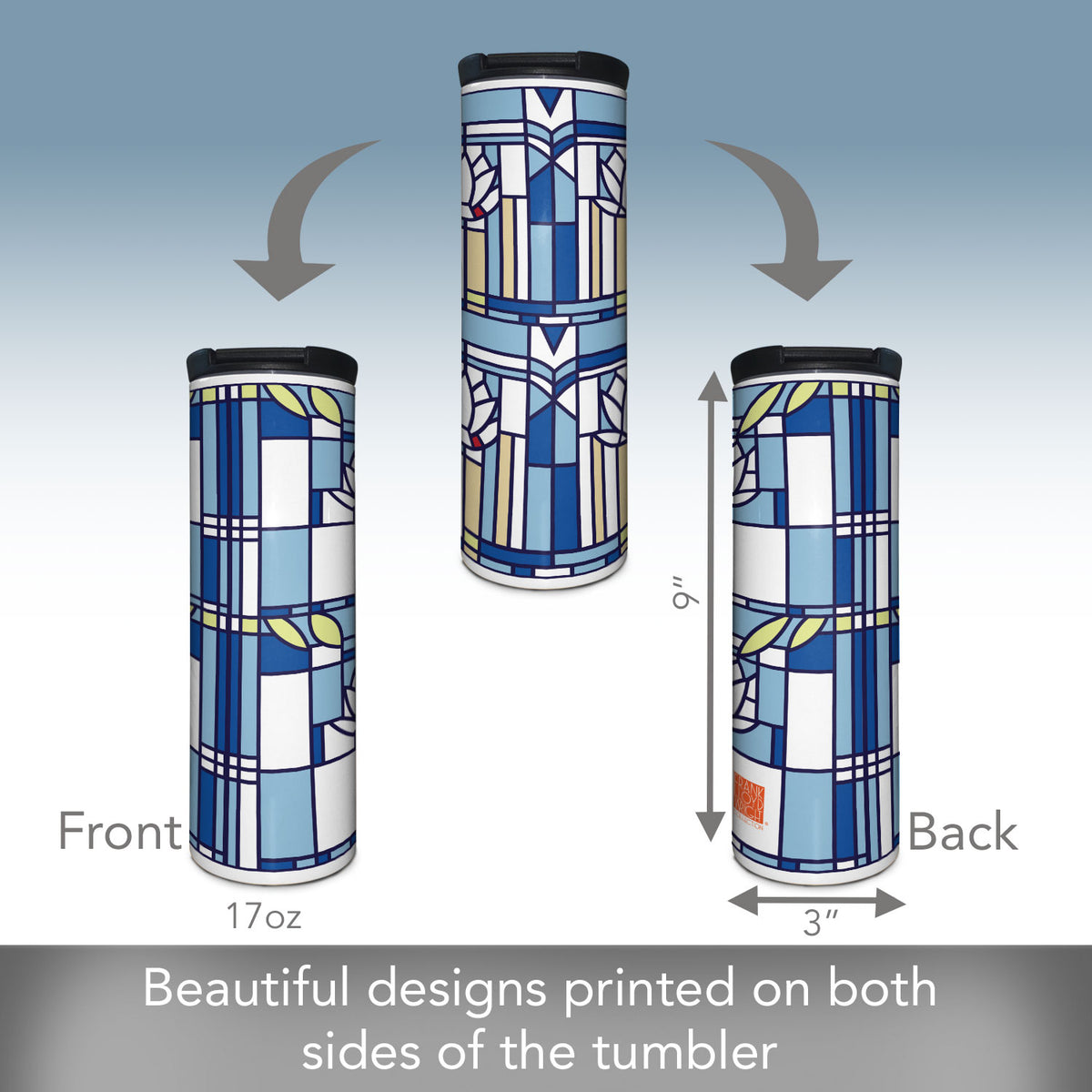 Frank Lloyd Wright's Waterlilies on 17 Ounce Insulated Stainless Steel Tumbler Manufactured in the USA