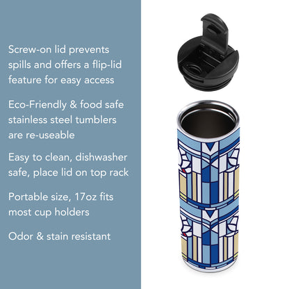 Frank Lloyd Wright's Waterlilies on 17 Ounce Insulated Stainless Steel Tumbler Manufactured in the USA
