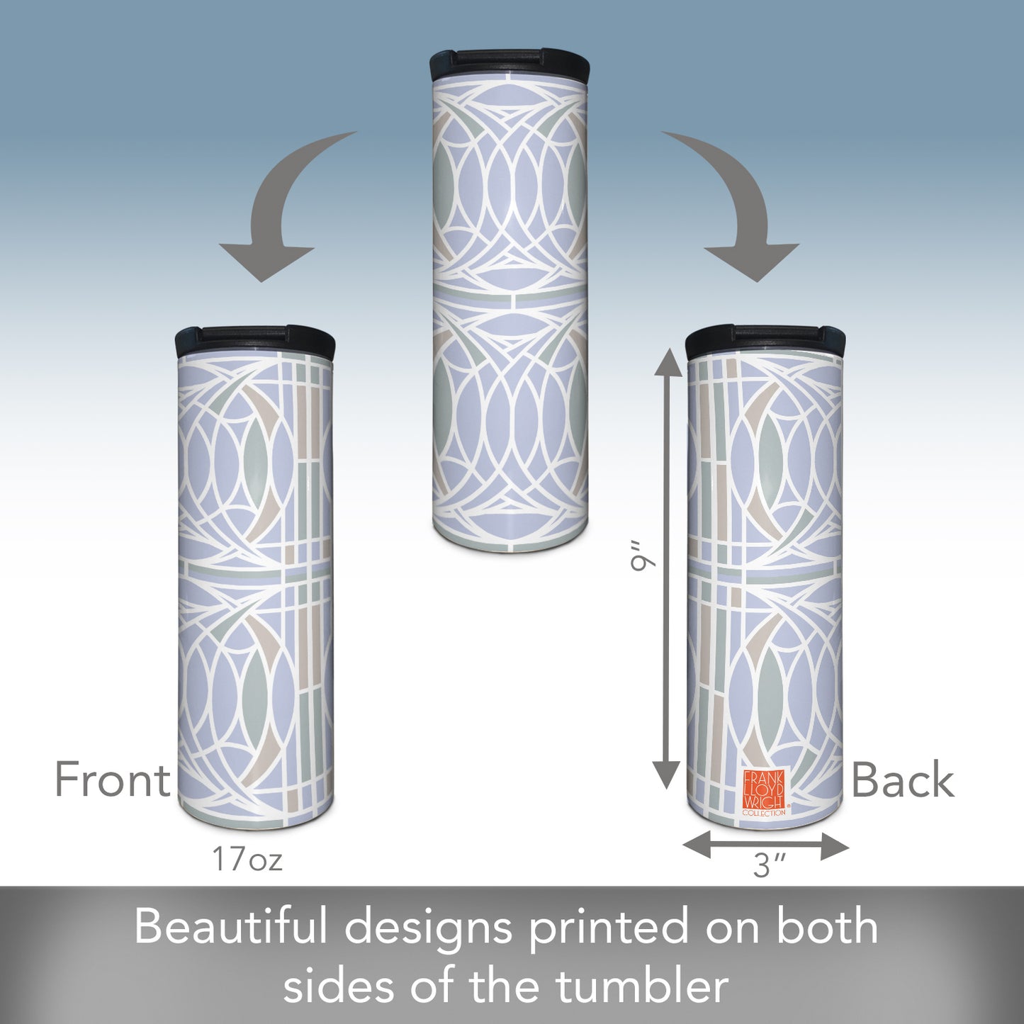 Highland Home Blossom Design by Frank Lloyd Wright on 17 Ounce Double Wall Insulated Stainless Steel Tumbler Manufactured in the USA
