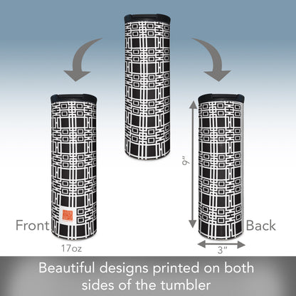 Highland Home Midway Gardens Wall Pattern Design by Frank Lloyd Wright on 17 Ounce Double Wall Insulated Stainless Steel Tumbler Manufactured in the USA