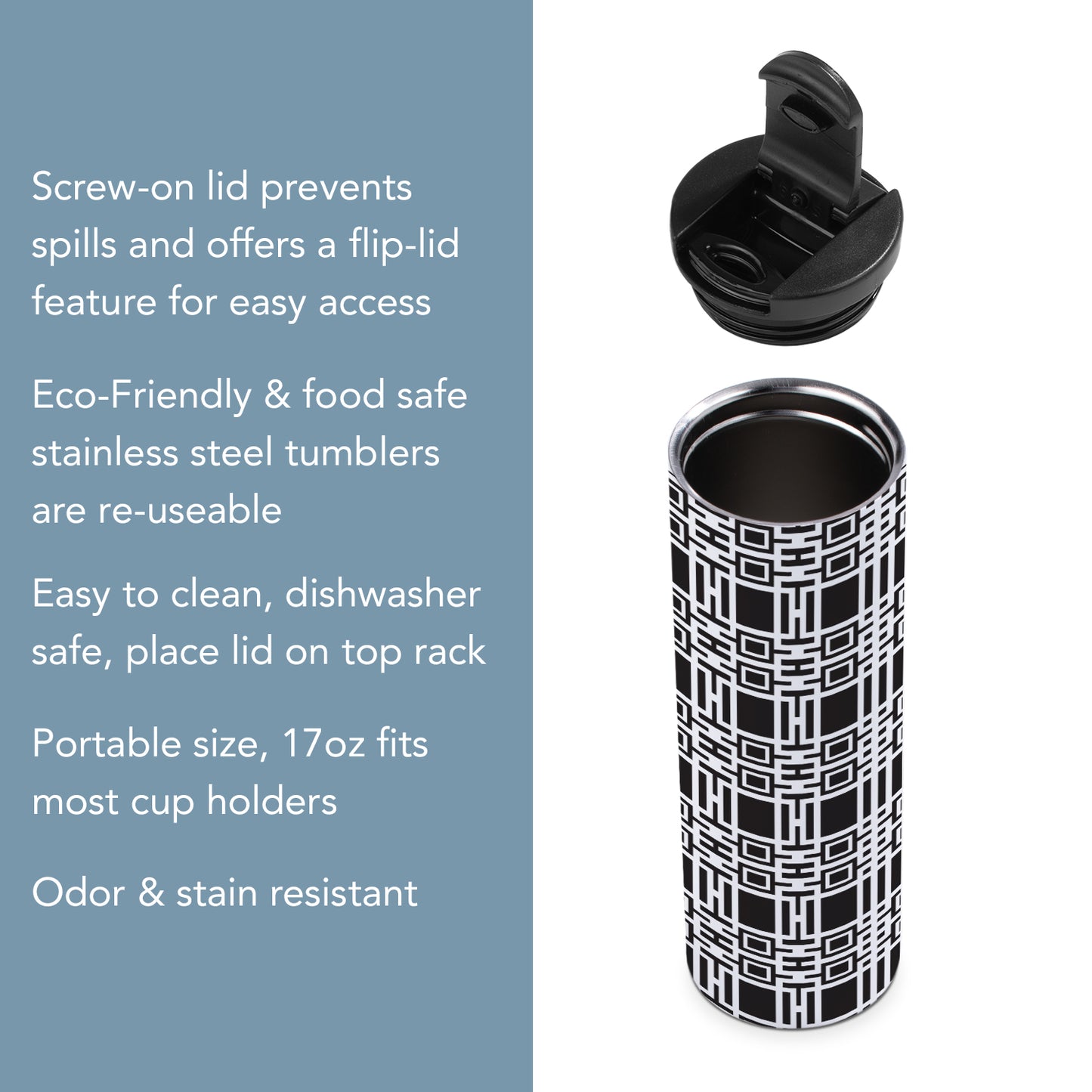 Highland Home Midway Gardens Wall Pattern Design by Frank Lloyd Wright on 17 Ounce Double Wall Insulated Stainless Steel Tumbler Manufactured in the USA