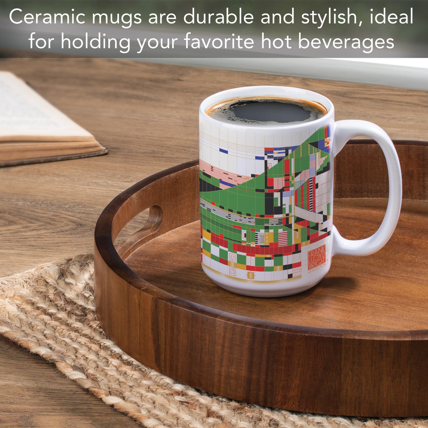 Highland Home Hillside Curtain Design by Frank Lloyd Wright 15 oz. Ceramic Mug Manufactured in the USA Dishwasher Safe Microwave Safe