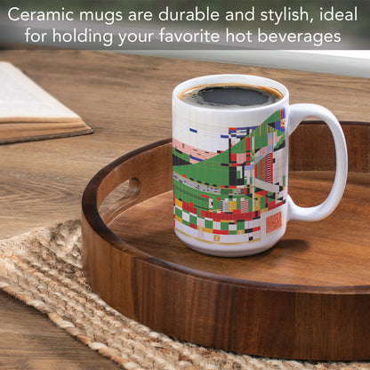 Highland Home Hillside Curtain Design by Frank Lloyd Wright 15 oz. Ceramic Mug Manufactured in the USA Dishwasher Safe Microwave Safe