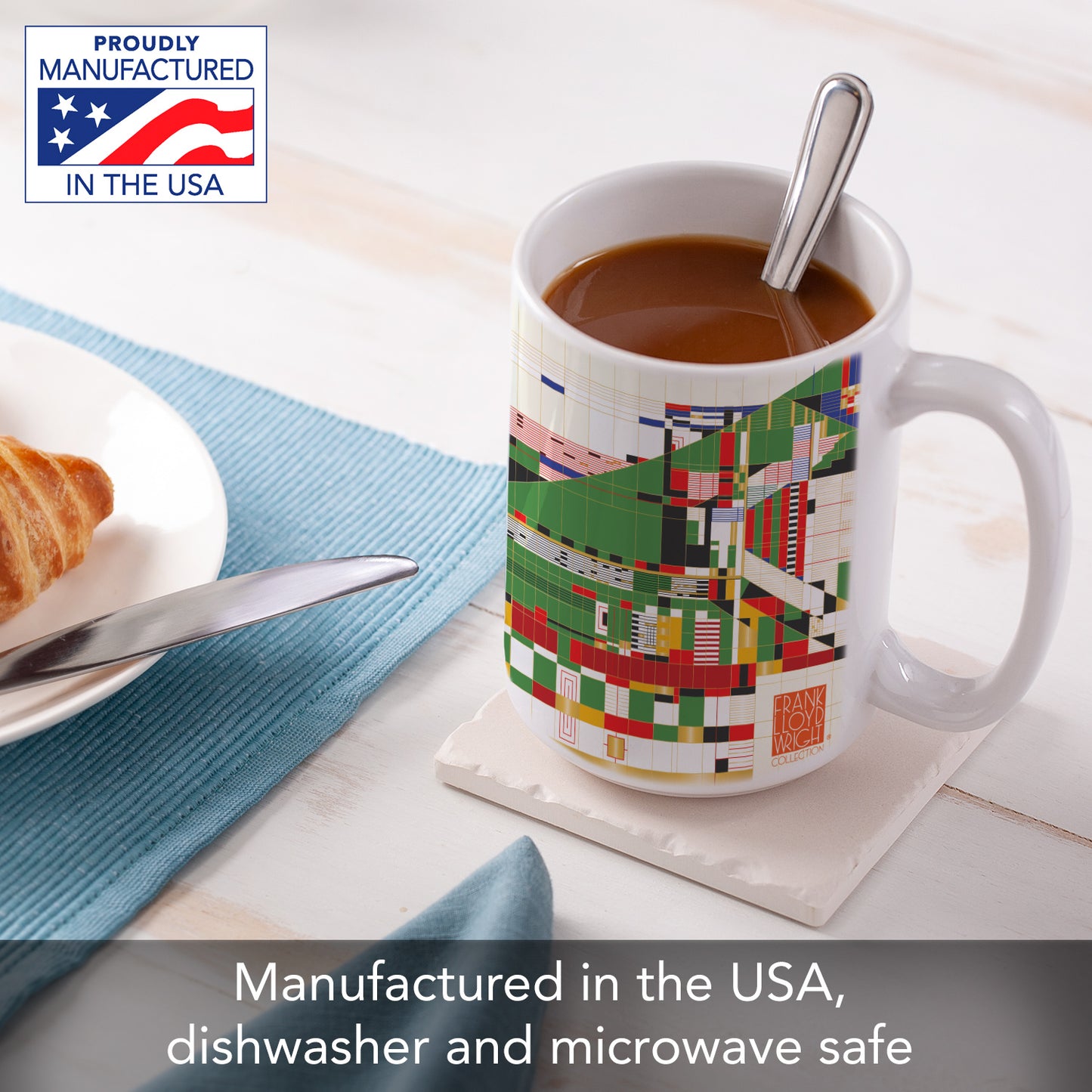 Highland Home Hillside Curtain Design by Frank Lloyd Wright 15 oz. Ceramic Mug Manufactured in the USA Dishwasher Safe Microwave Safe