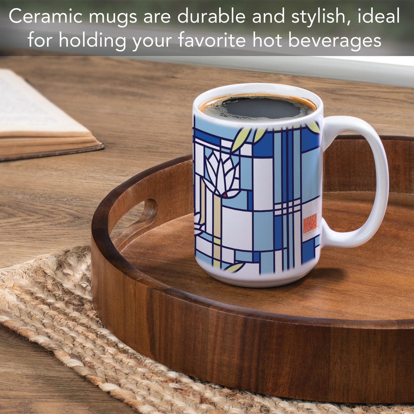 Highland Home Waterlilies Design by Frank Lloyd Wright 15 oz. Ceramic Mug Manufactured in the USA Dishwasher Safe Microwave Safe